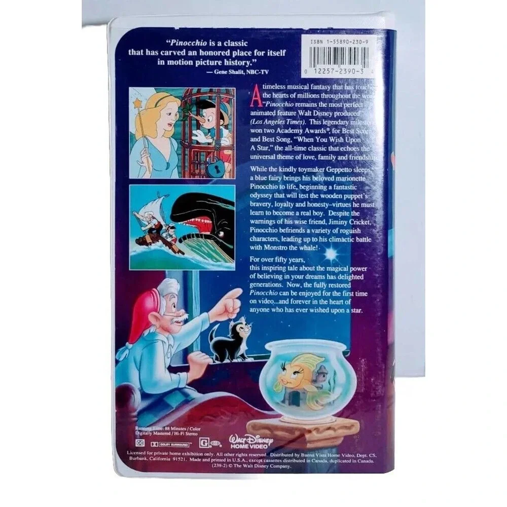 Vntg Pinocchio on VHS 1993 Walt Disney Kids Movie Entertainment Collectible